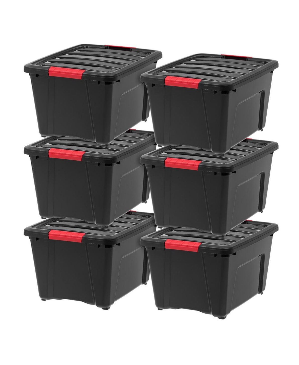 32 Quart Stackable Plastic Storage Bins with Lids and Latching Buckles, 6 Pack - Black, Containers with Lids and Latches - Black