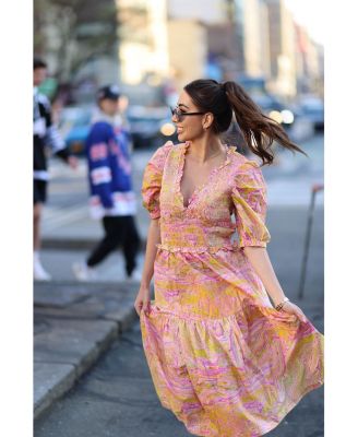 Astrid Marble Smocked Midi Dress