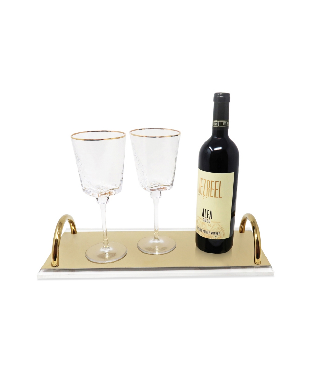 Vivience Square Shaped Rim Hammered Wine Glasses, Set Of 6 In Clear,gold