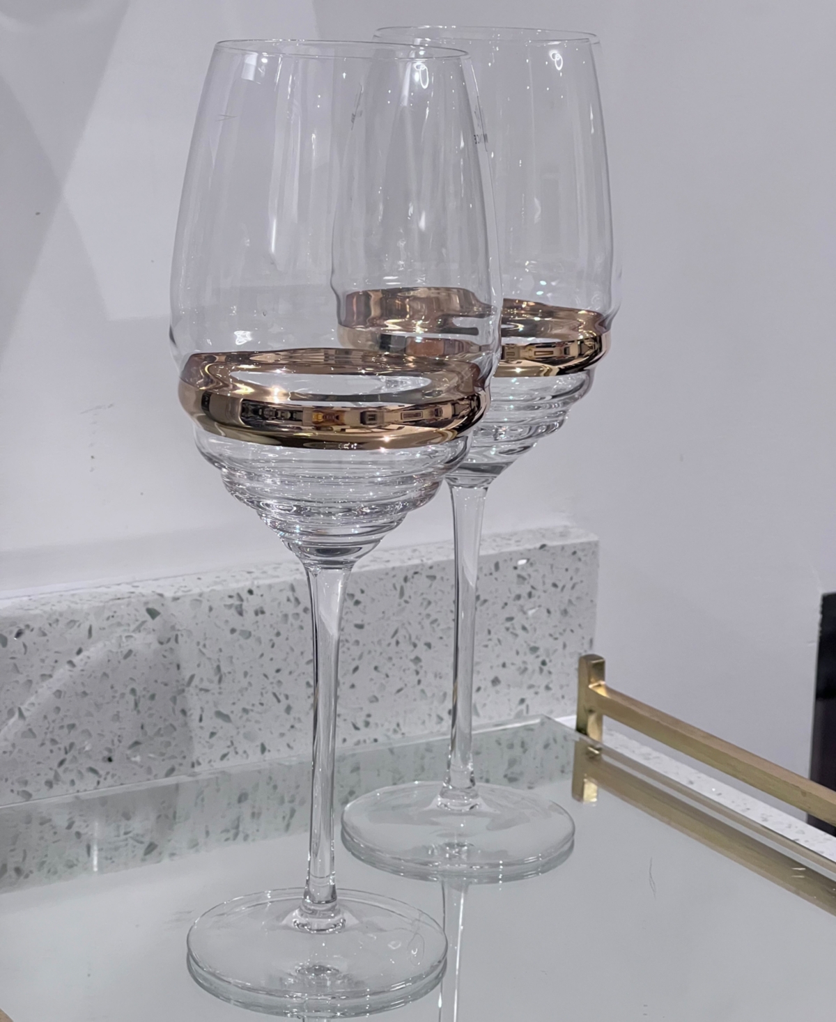 Vivience Stripe Wine Glasses, Set Of 6 In Clear,gold