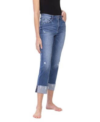 Women's High Rise Regular Cuffed Straight Jeans