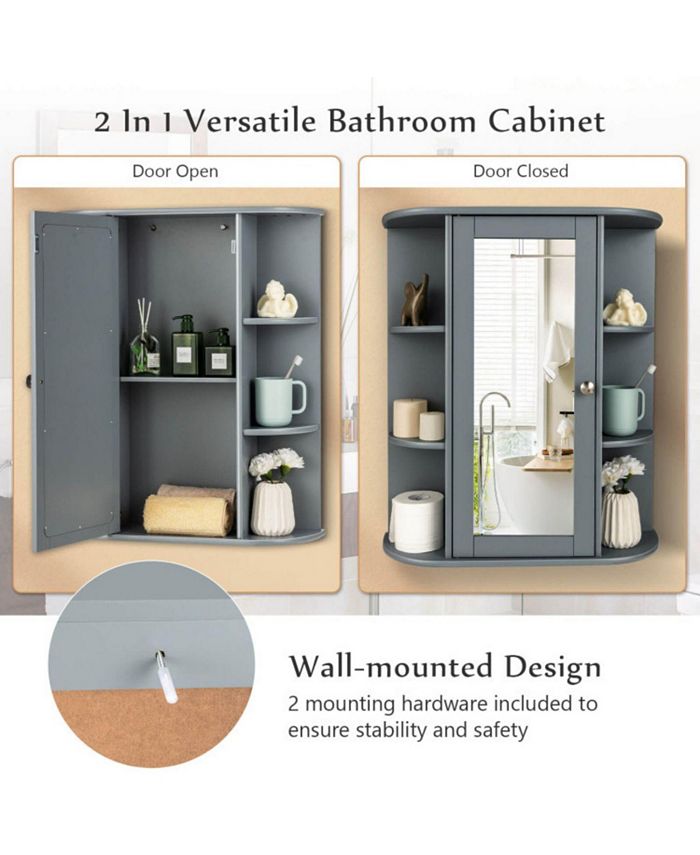 Bathroom Cabinet Single Door Shelves Wall Mount Cabinet W/ Mirror Organizer Modern Bathroom Furniture (FW5)(1U67)(B&5)(1U65)