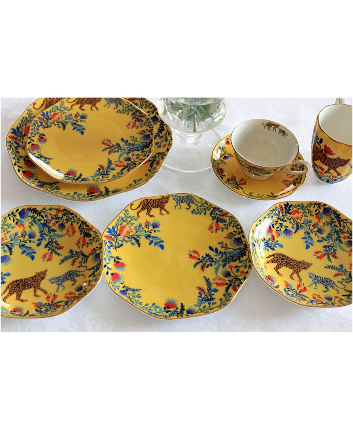 Jessie Zhao New York Amazon Rainforest Bone China Plates  Set Of Three - Yellow, blue