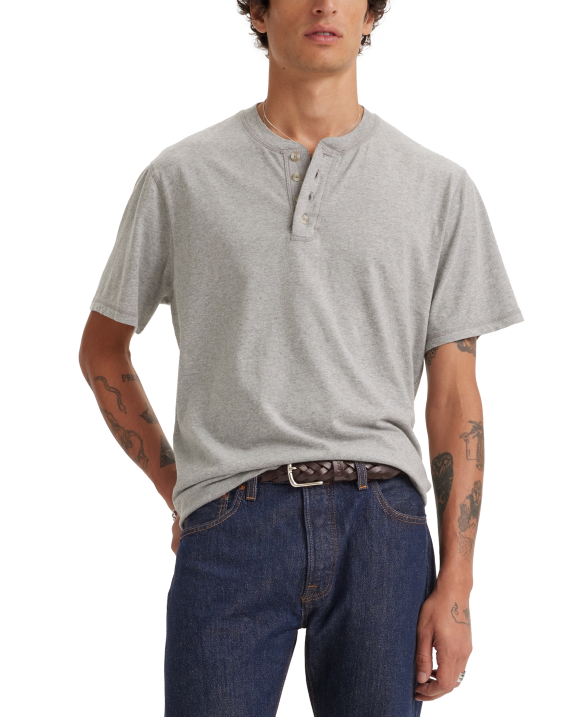 Levi's Men's Relaxed-fit Solid Short-sleeve Henley In Mid Tone G
