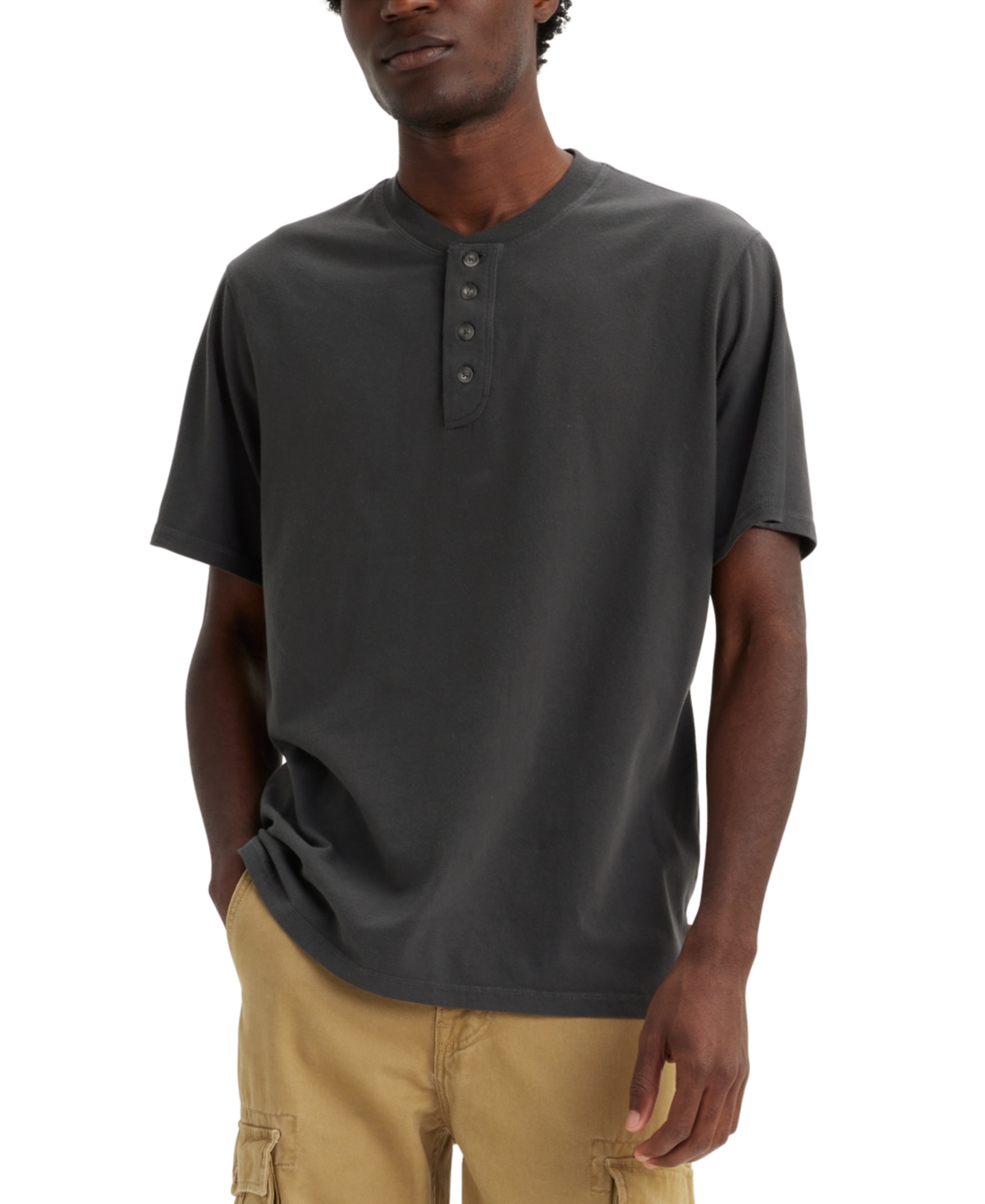 Levi's Men's Relaxed-fit Solid Short-sleeve Henley In Black Oyst