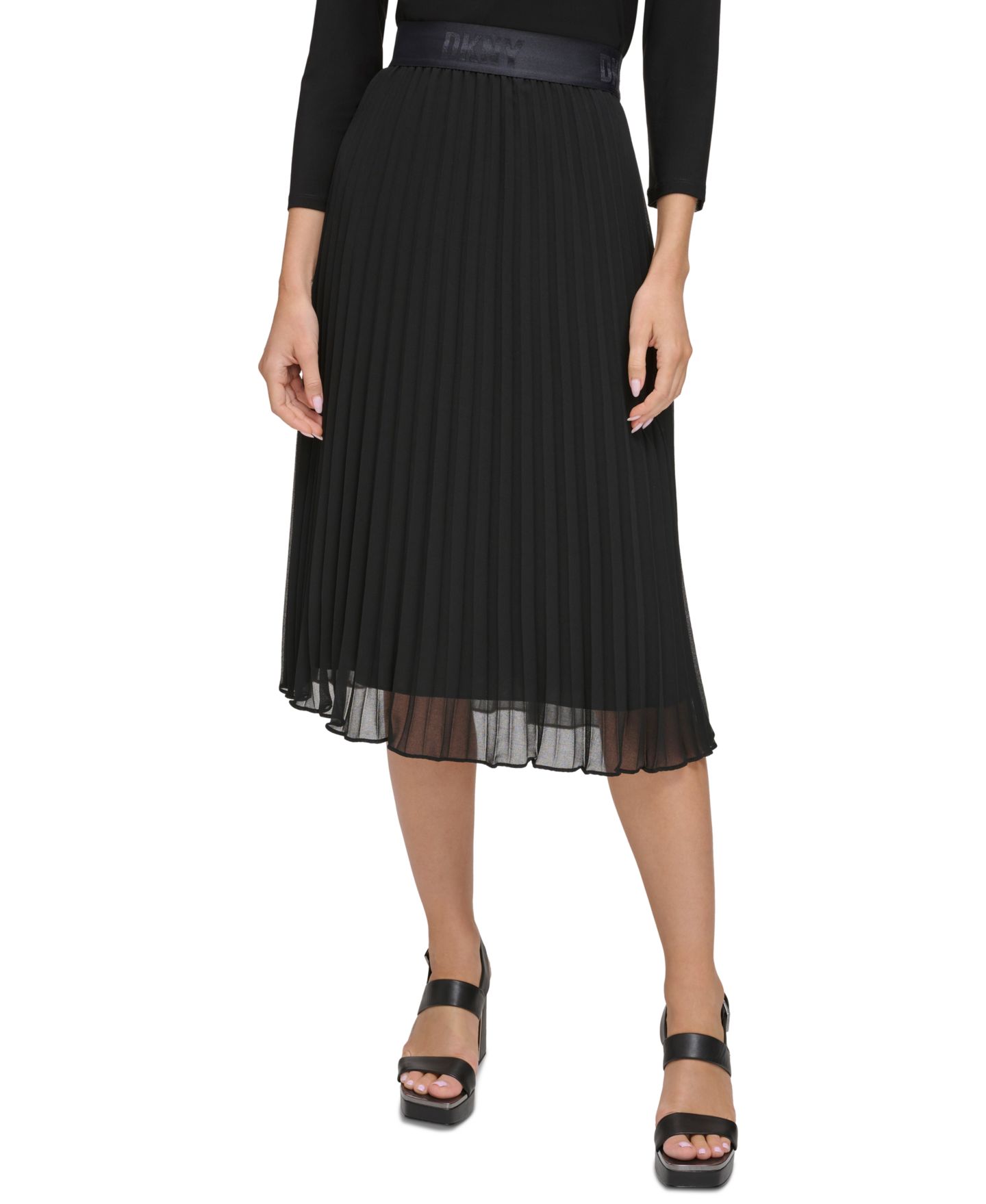Женская юбка DKNY Pleated Midi, цвет: Чёрный — фото 9