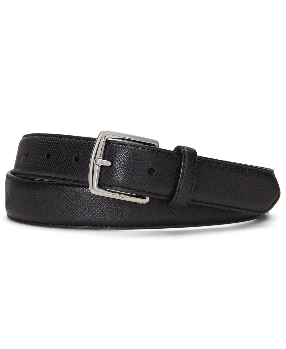 Shop Polo Ralph Lauren Men's Saffiano Leather Belt In Black