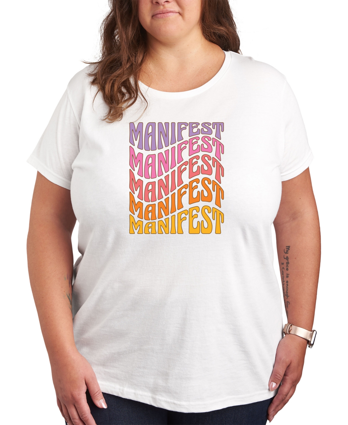 Air Waves Trendy Plus Size Manifest Graphic Short Sleeve T-shirt In White