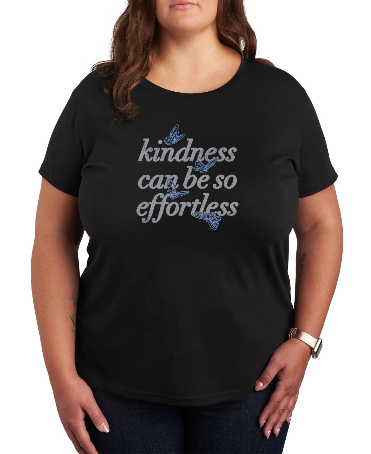 Air Waves Trendy Plus Size Kindness Can Be Effortless Graphic Short Sleeve T-shirt In Black