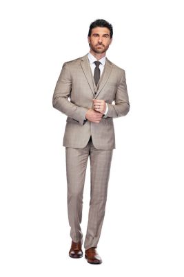 Men's 3 Piece Slim Fit Brown Check Suit