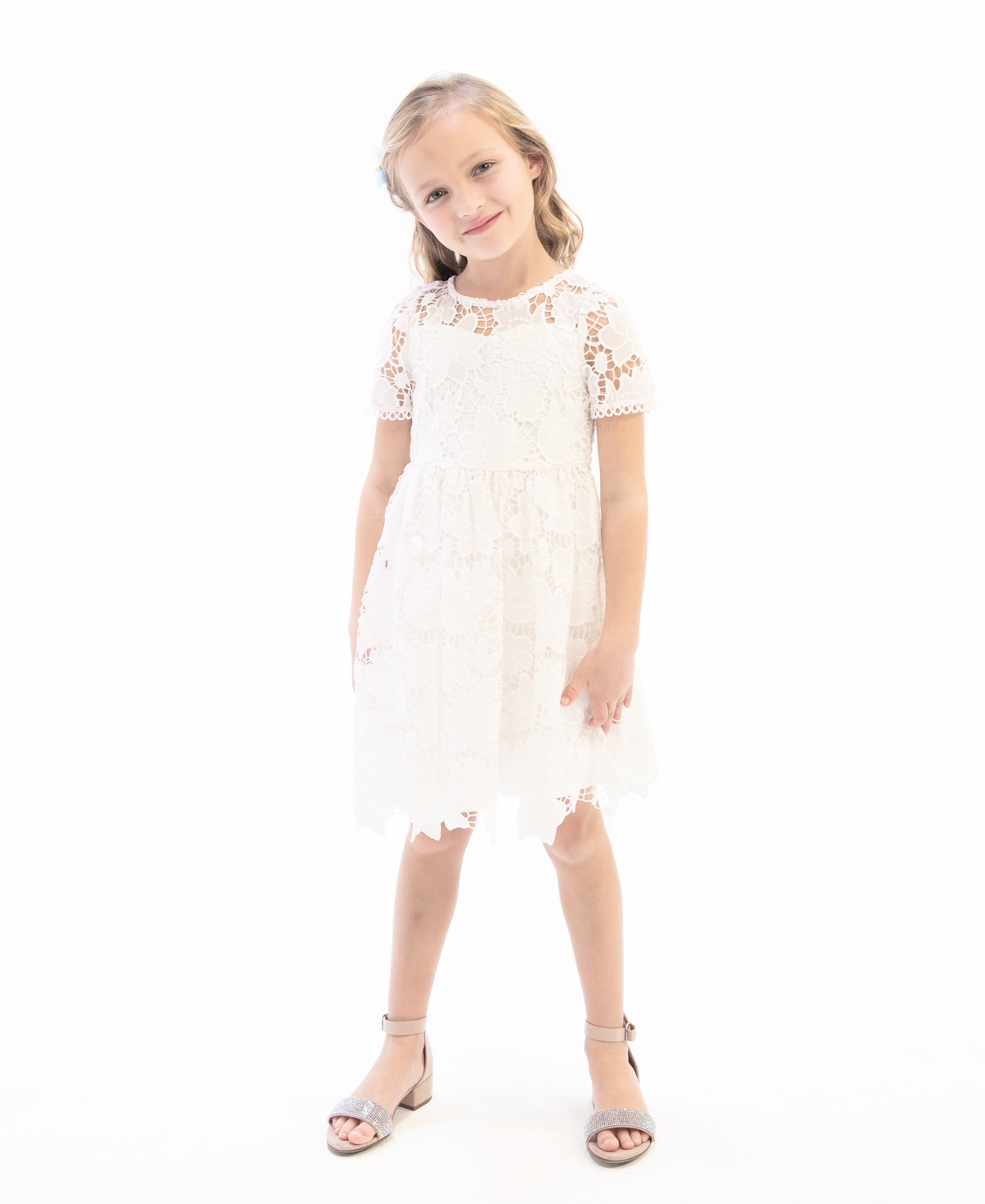 Shop Rare Editions Little Girls Illusion Cap Sleeves Burnout Crochet Social Dress In White