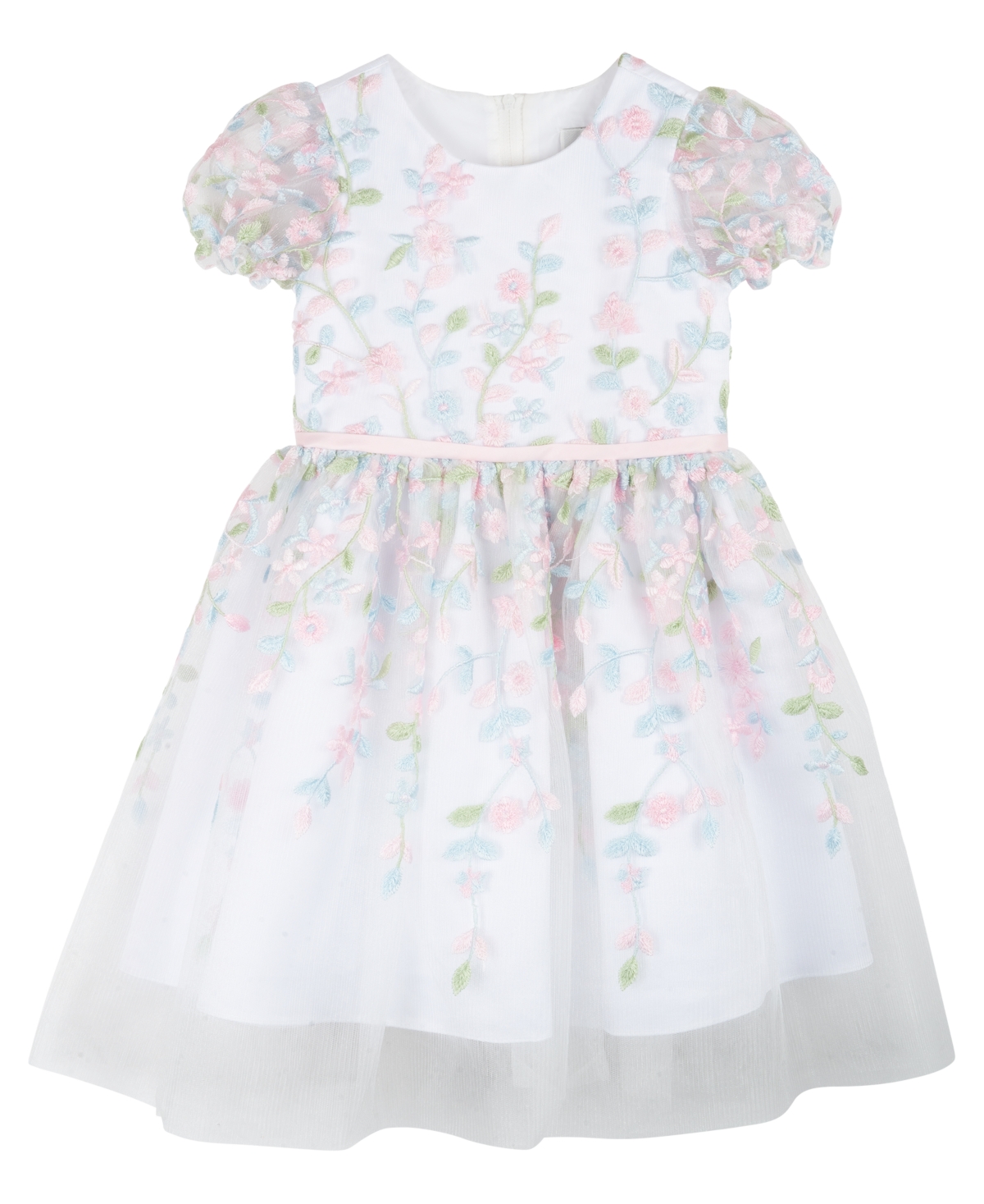 Shop Rare Editions Toddler Girls Puff Sleeves Floral Embroidered Mesh Social Dress In Blush