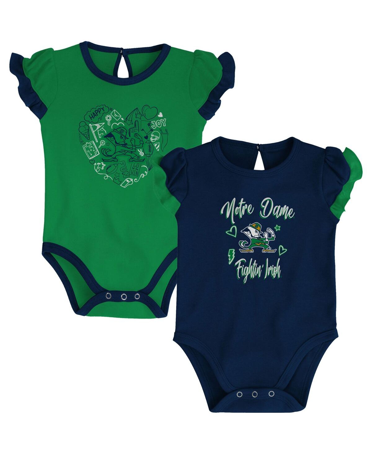 Outerstuff Baby Girls Navy, Green Notre Dame Fighting Irish Too Much Love Two-piece Bodysuit Set In Navy,green