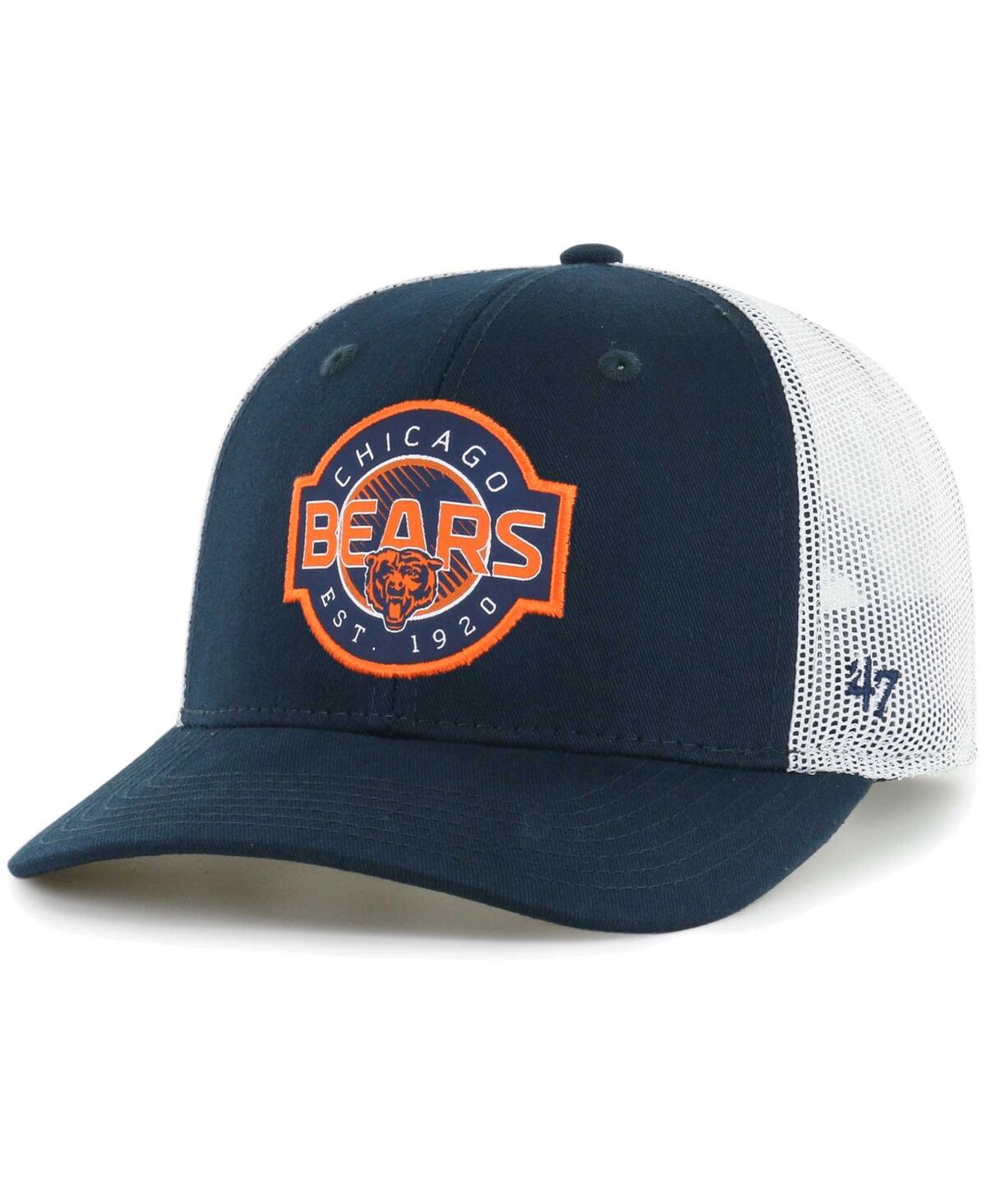 Shop 47 Brand Youth Boys And Girls ' Navy, White Chicago Bears Scramble Adjustable Trucker Hat In Navy,white
