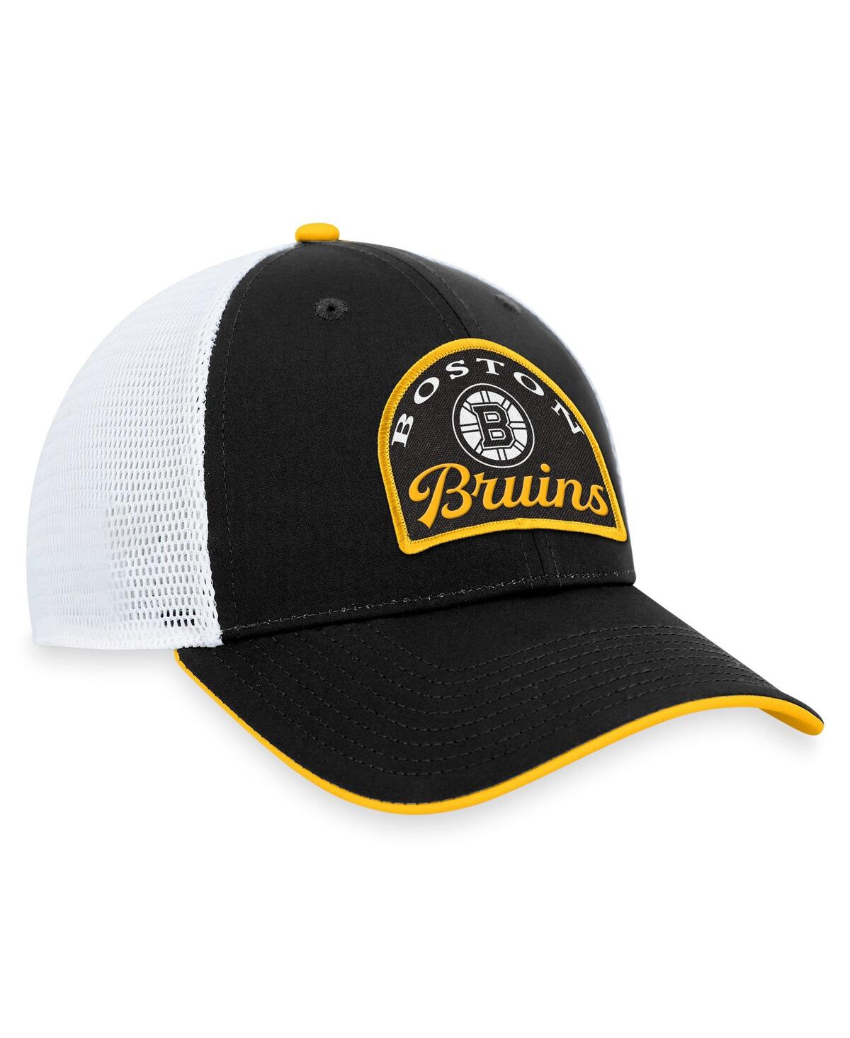 Shop Fanatics Men's  Black, White Boston Bruins Fundamental Adjustable Hat In Black,white