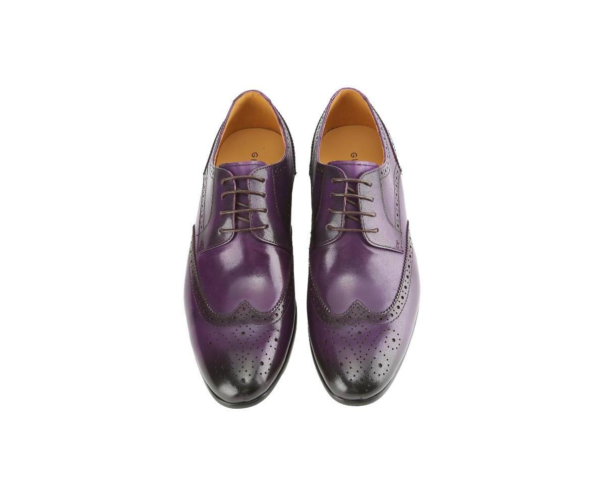 Gino Vitale Men's Handcrafted Genuine Leather Brogue Wingtip Medallion Dress Shoe