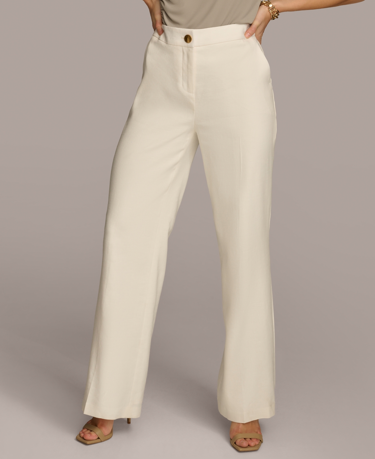 Women's Linen-Blend Straight-Leg Pants - Cream
