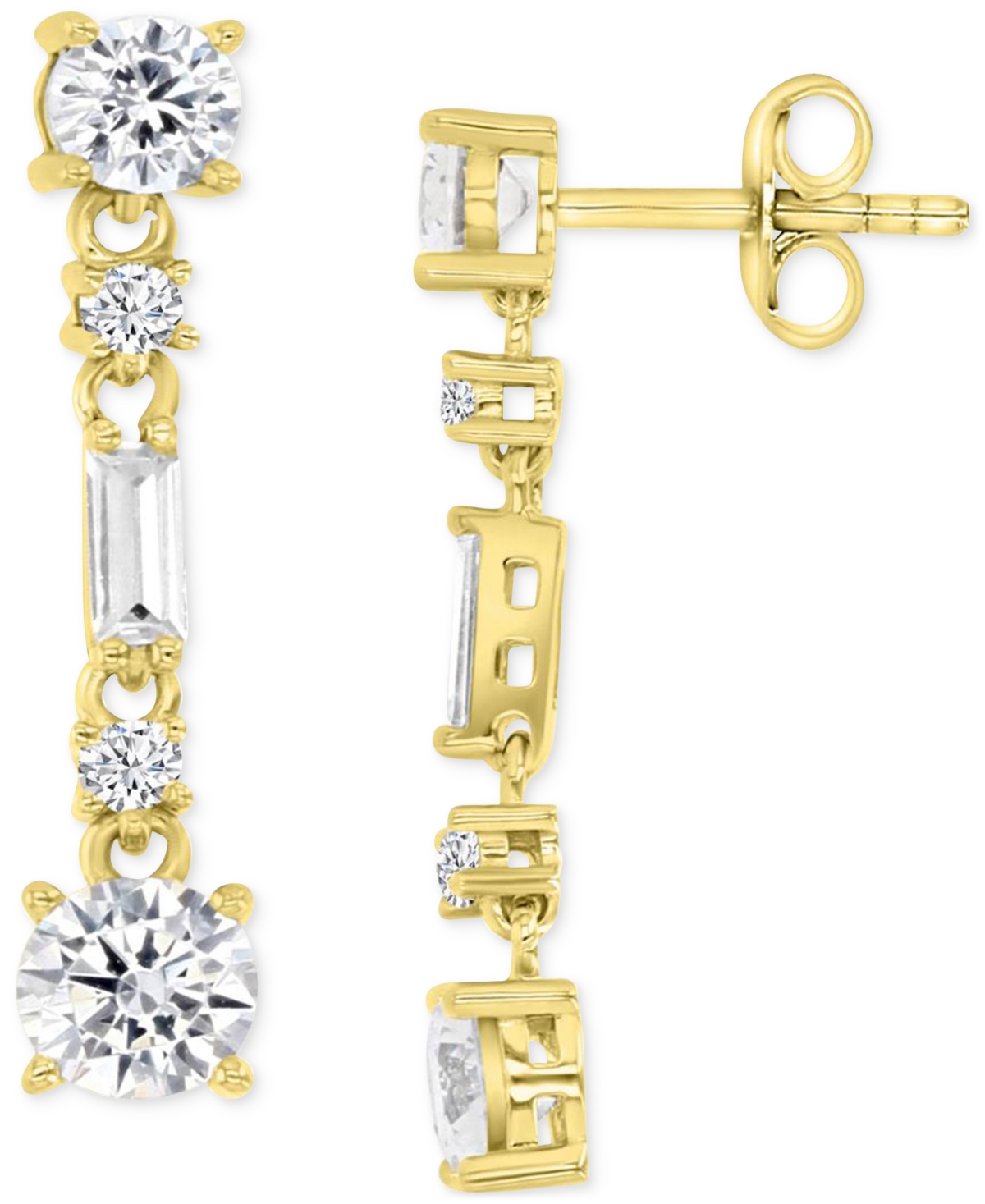 Macy's Cubic Zirconia Round & Baguette Linear Drop Earrings In Gold