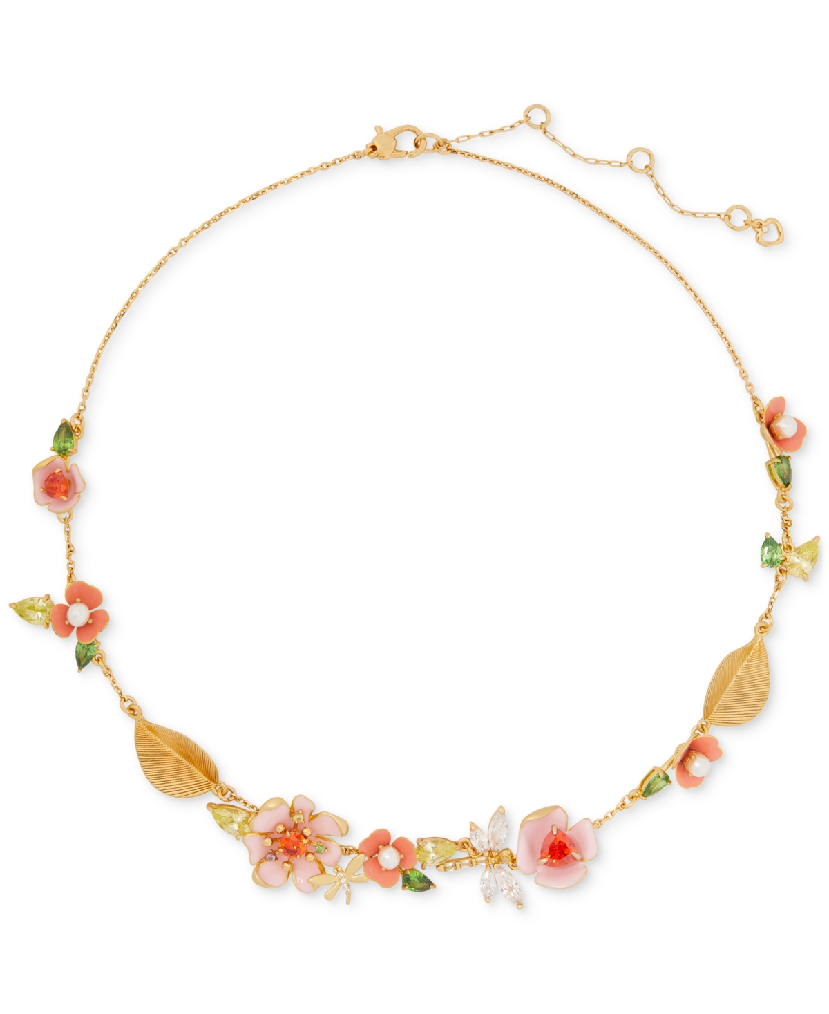 Gold-Tone Multicolor Cubic Zirconia & Imitation Pearl Flower Statement Necklace, 16"+ 3" extender - Multi