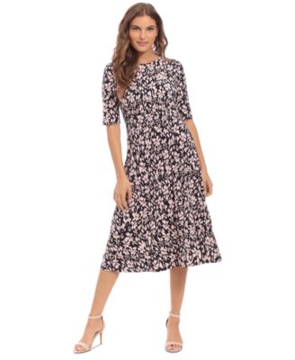 Women's Printed Elbow-Sleeve Midi Dress