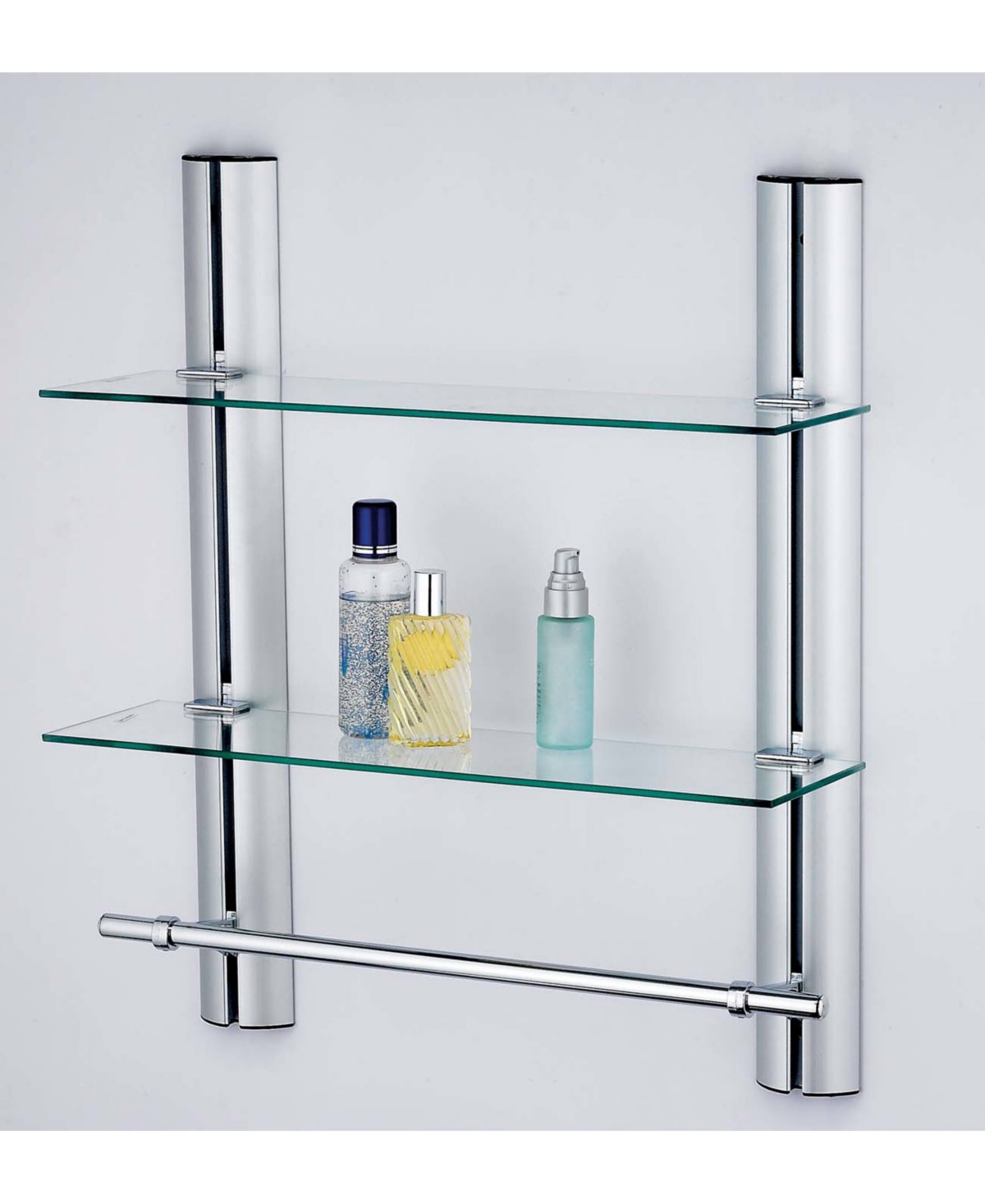 Shop Danya B 2 Tier Adjustable Glass Shelf With Aluminum Frame And Towel Bar In Silver,clear