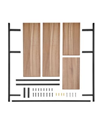 Rhodes 4 Tier Modern Floating Windowsill Wall Shelf Unit with Black Metal Frame and Light Walnut MDF Shelves