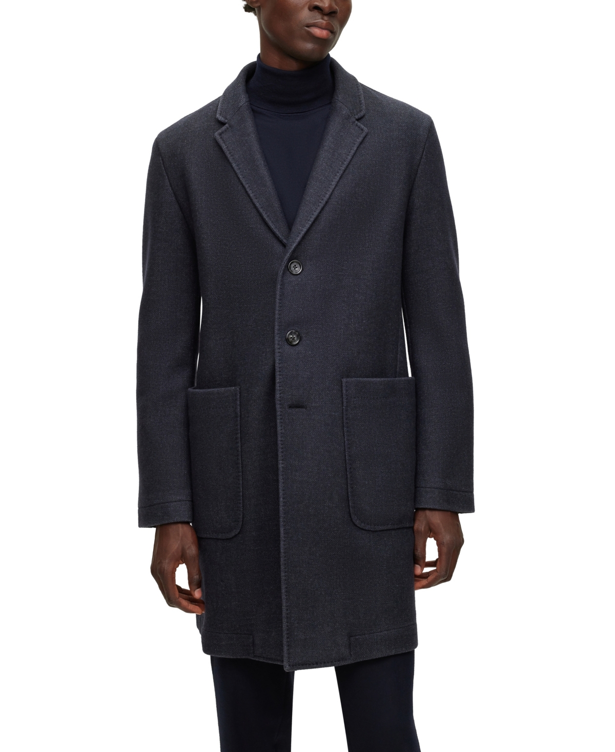 Shop Hugo Boss Boss By  Men's Micro-patterned Slim-fit Coat In Dark Blue