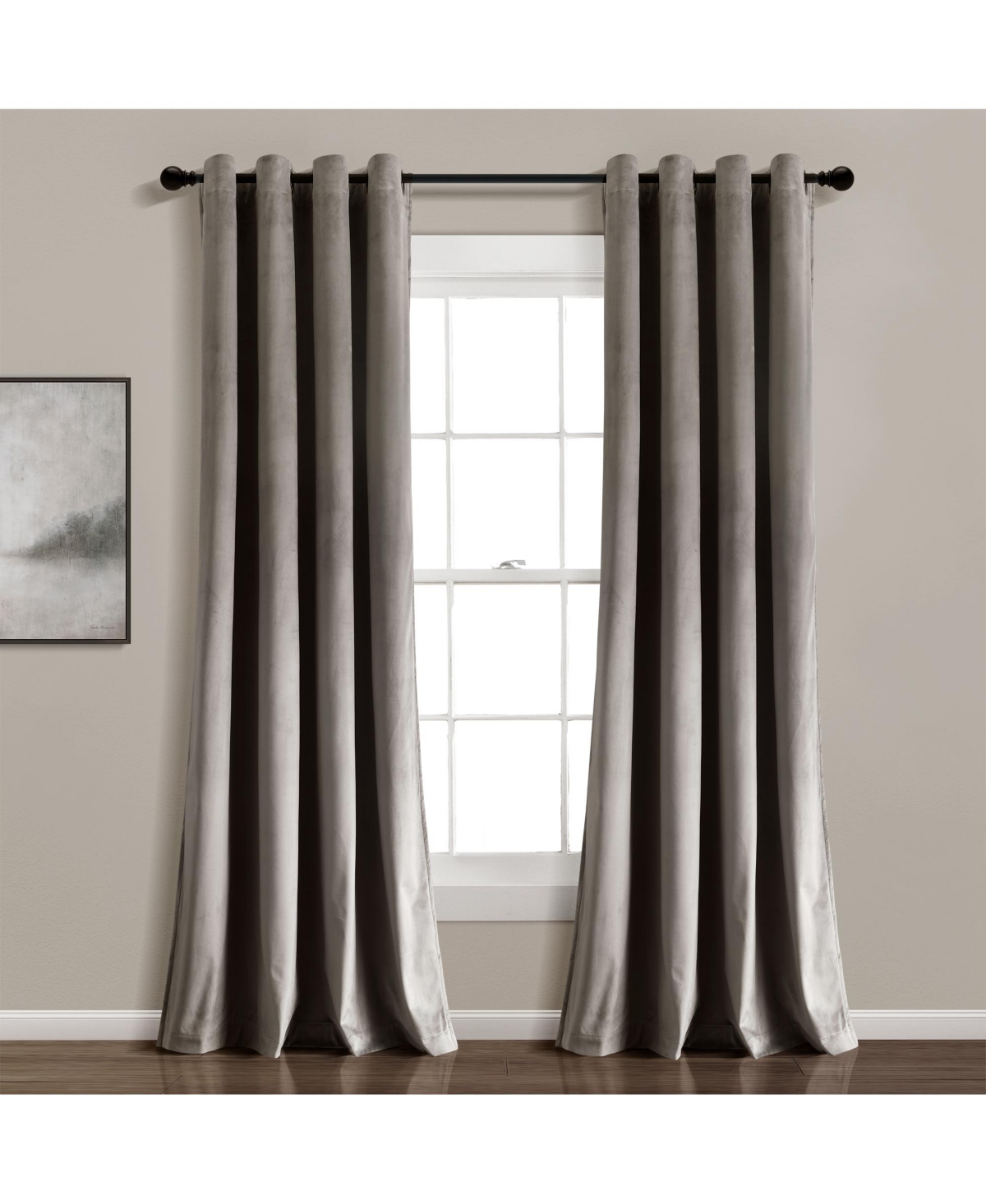 Prima Velvet Solid 100% Lined Blackout Grommet Window Curtain Panel Gray Single 52X84 - Grey