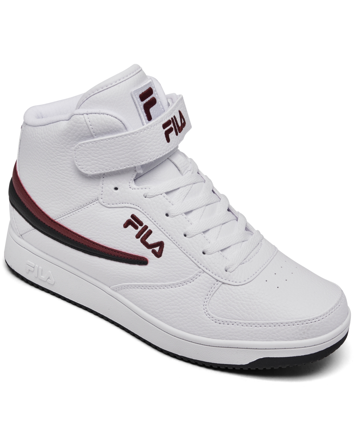 Men's A-High Stay-Put Closure High Top Casual Sneakers from Finish Line - White, Maroon, Black