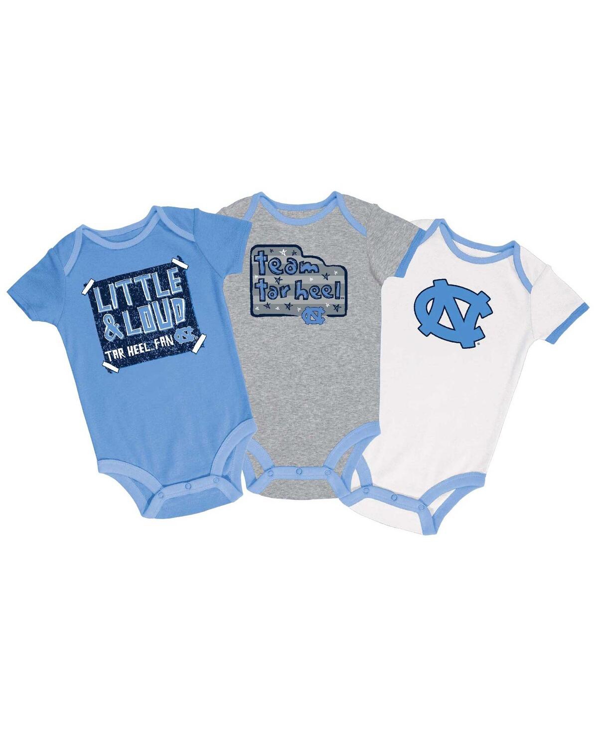 Shop Champion Baby Boys And Girls  Carolina Blue, Gray, White North Carolina Tar Heels 3-pack Bodysuit Set In Carolina Blue,gray,white