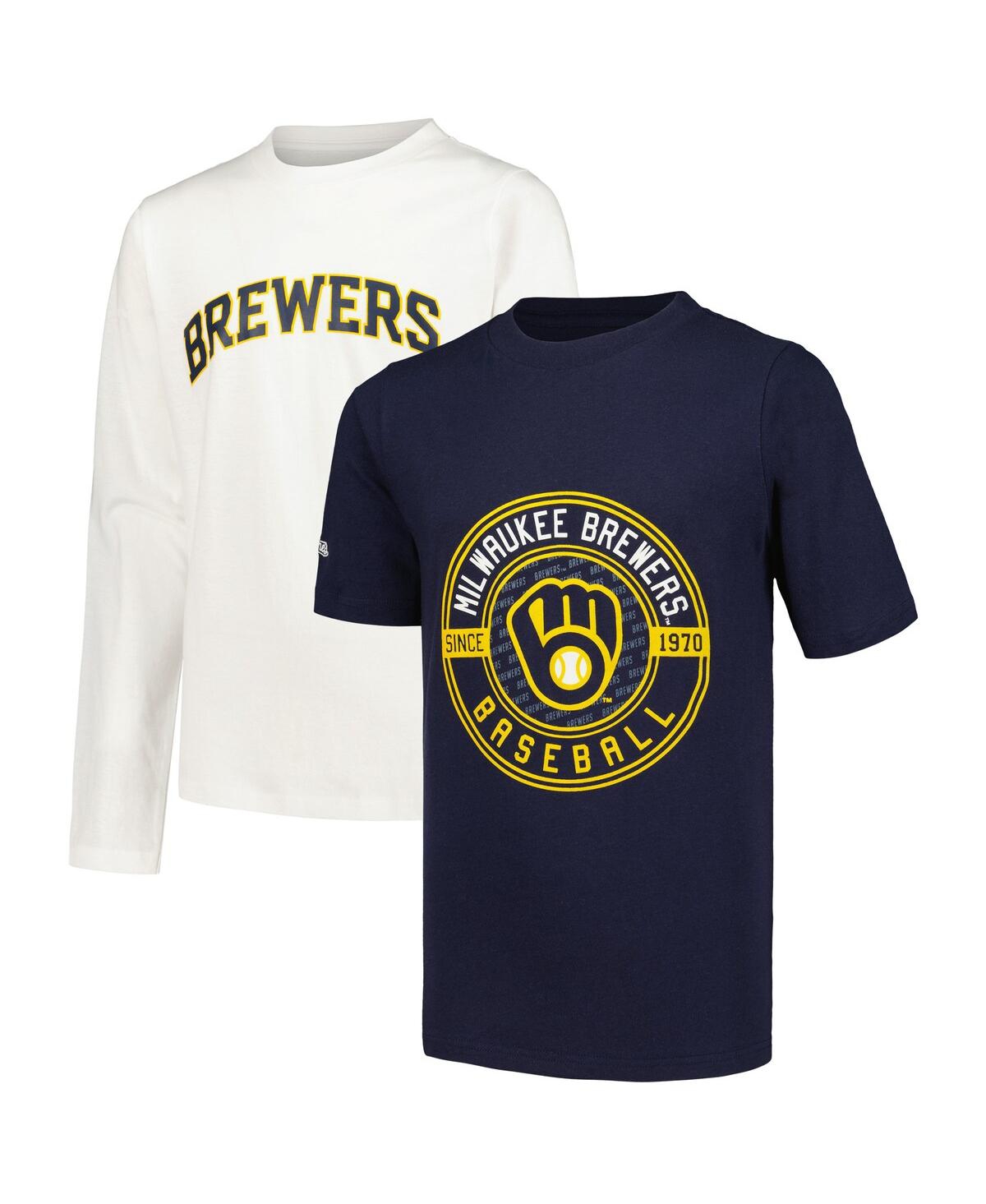 Shop Stitches Big Boys  Navy, White Milwaukee Brewers T-shirt Combo Set In Navy,white