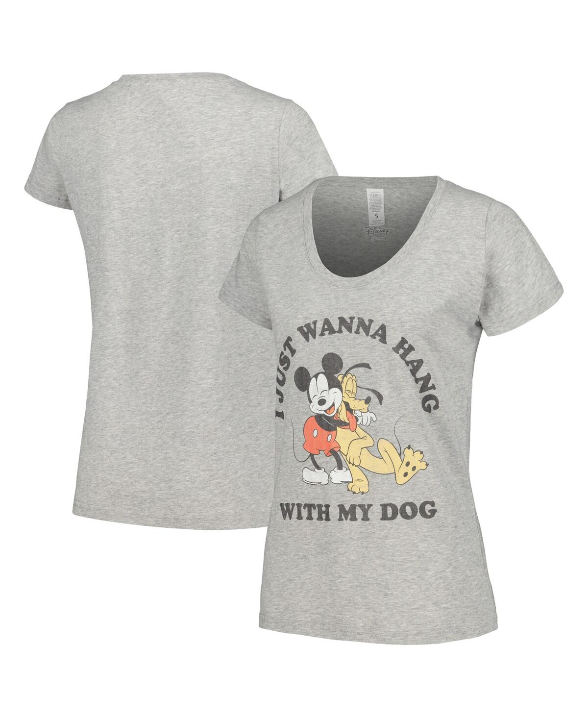 Women's Heather Gray Mickey and Friends Dog Lover Scoop Neck T-shirt - Heather Gray