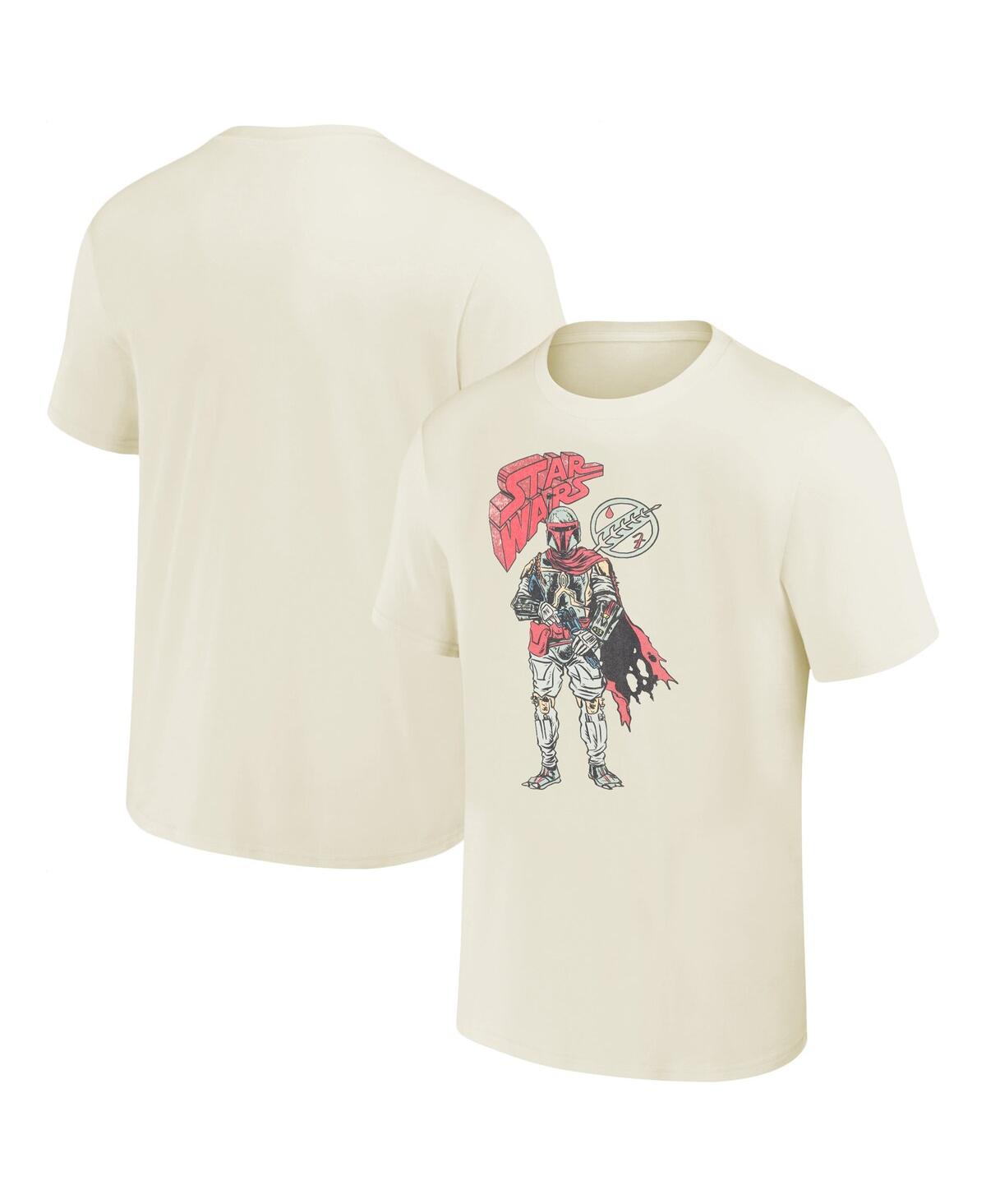 Shop Mad Engine Men's And Women's Cream Star Wars Boba Fett Hand Drawn T-shirt