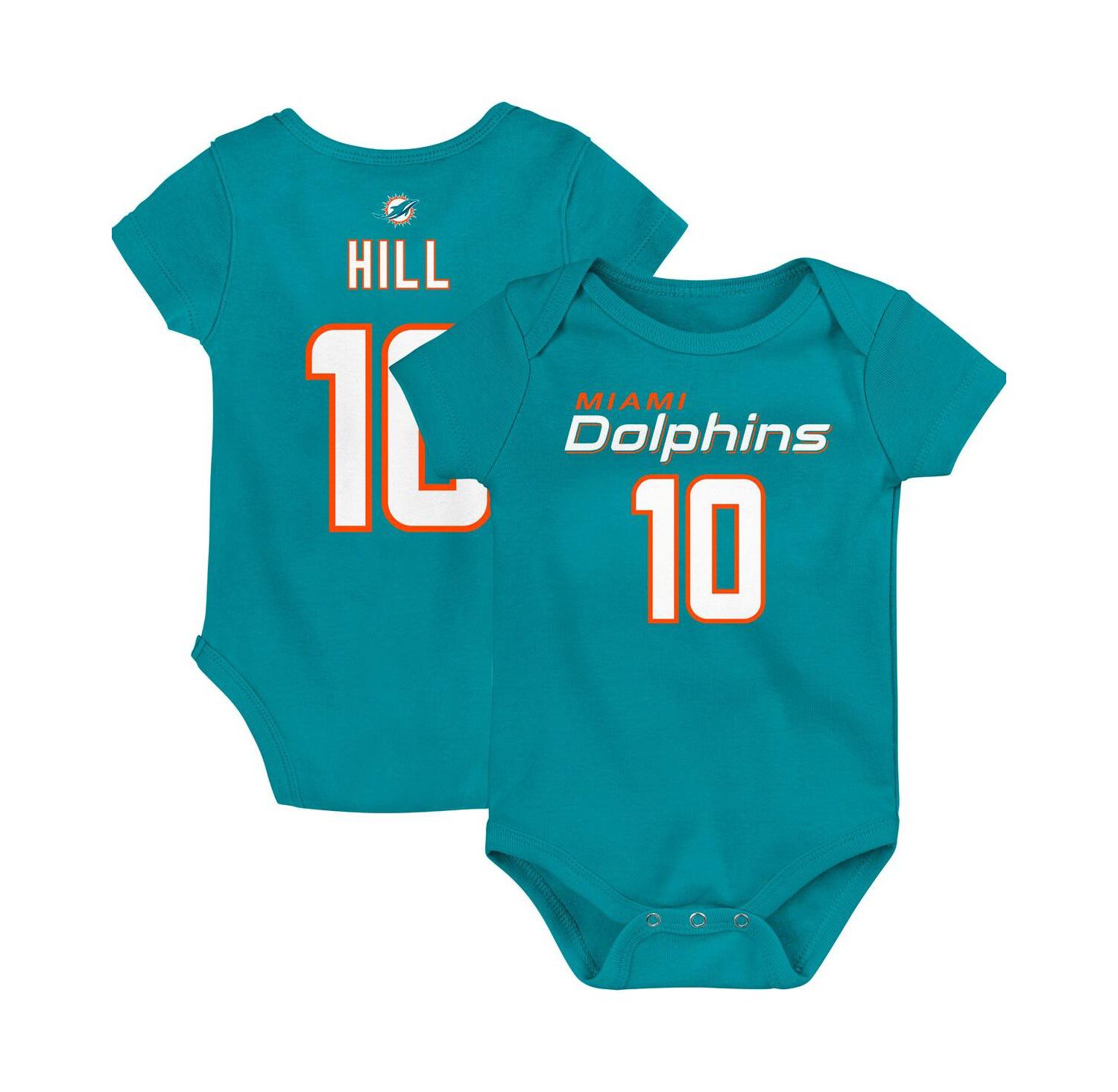 Baby Boys and Girls Tyreek Hill Aqua Miami Dolphins Mainliner Player Name and Number Bodysuit