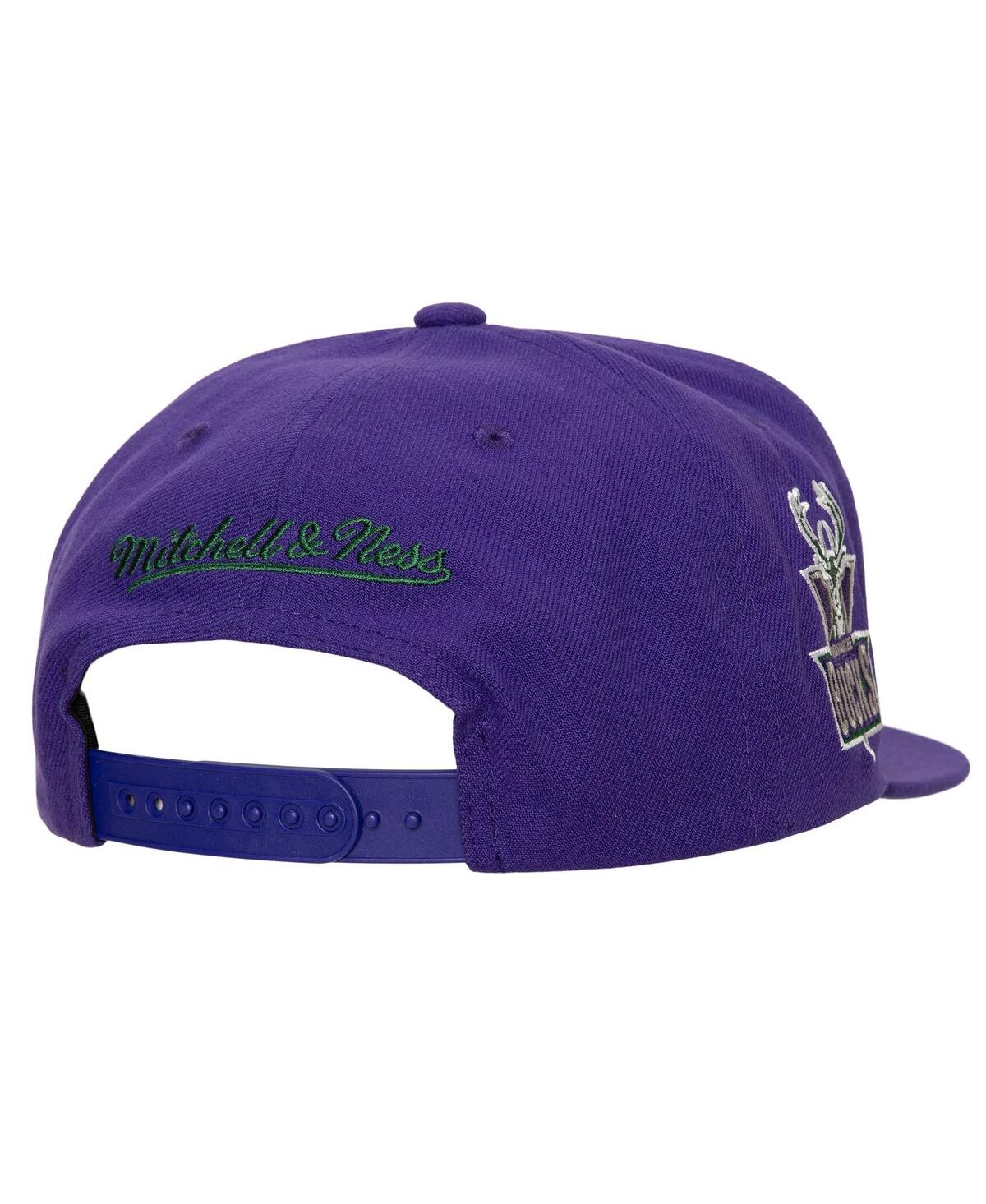 Shop Mitchell & Ness Men's  White, Purple Milwaukee Bucks Retro Sport Colorblock Script Snapback Hat In White,purple