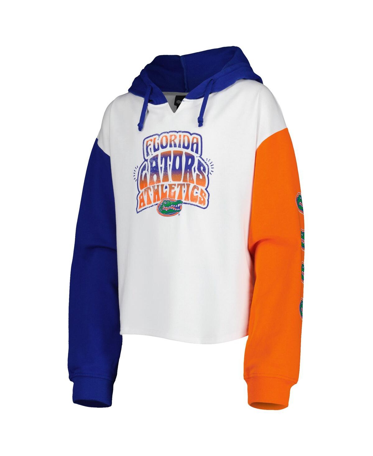 Shop Outerstuff Big Girls White, Royal Distressed Florida Gators Color Run Fleece Pullover Hoodie In White,royal