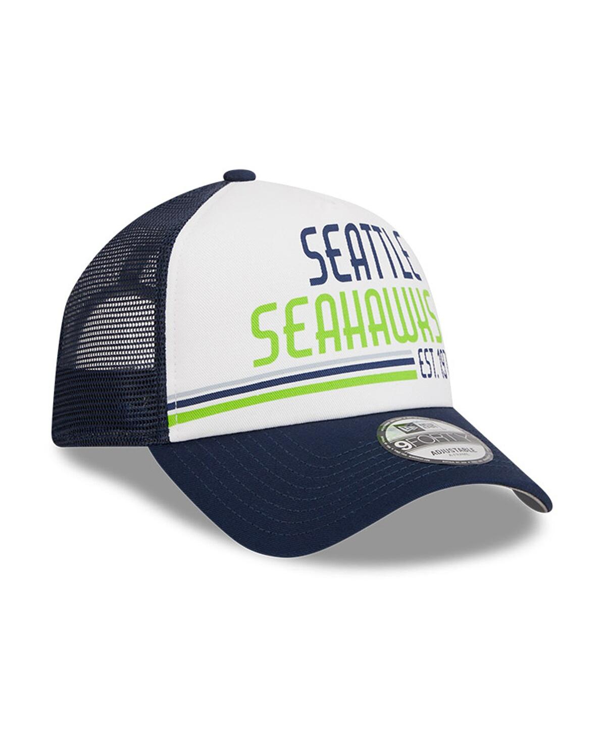 Shop New Era Men's  White, College Navy Seattle Seahawks Stacked A-frame Trucker 9forty Adjustable Hat In White,college Navy