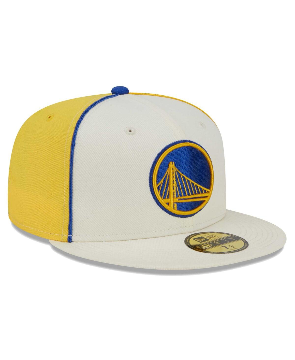 NEW ERA MEN'S NEW ERA CREAM GOLDEN STATE WARRIORS PIPED POP PANEL 59FIFTY FITTED HAT 