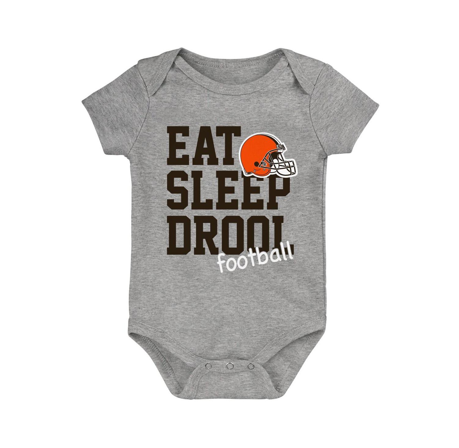 Baby Boys and Girls Brown, Orange, Heather Gray Cleveland Browns Three-Pack Eat, Sleep and Drool Retro Bodysuit Set