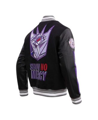 Freeze Max Men's Black Transformers Legendary Decepticon Barricade Full-Zip Varsity Jacket