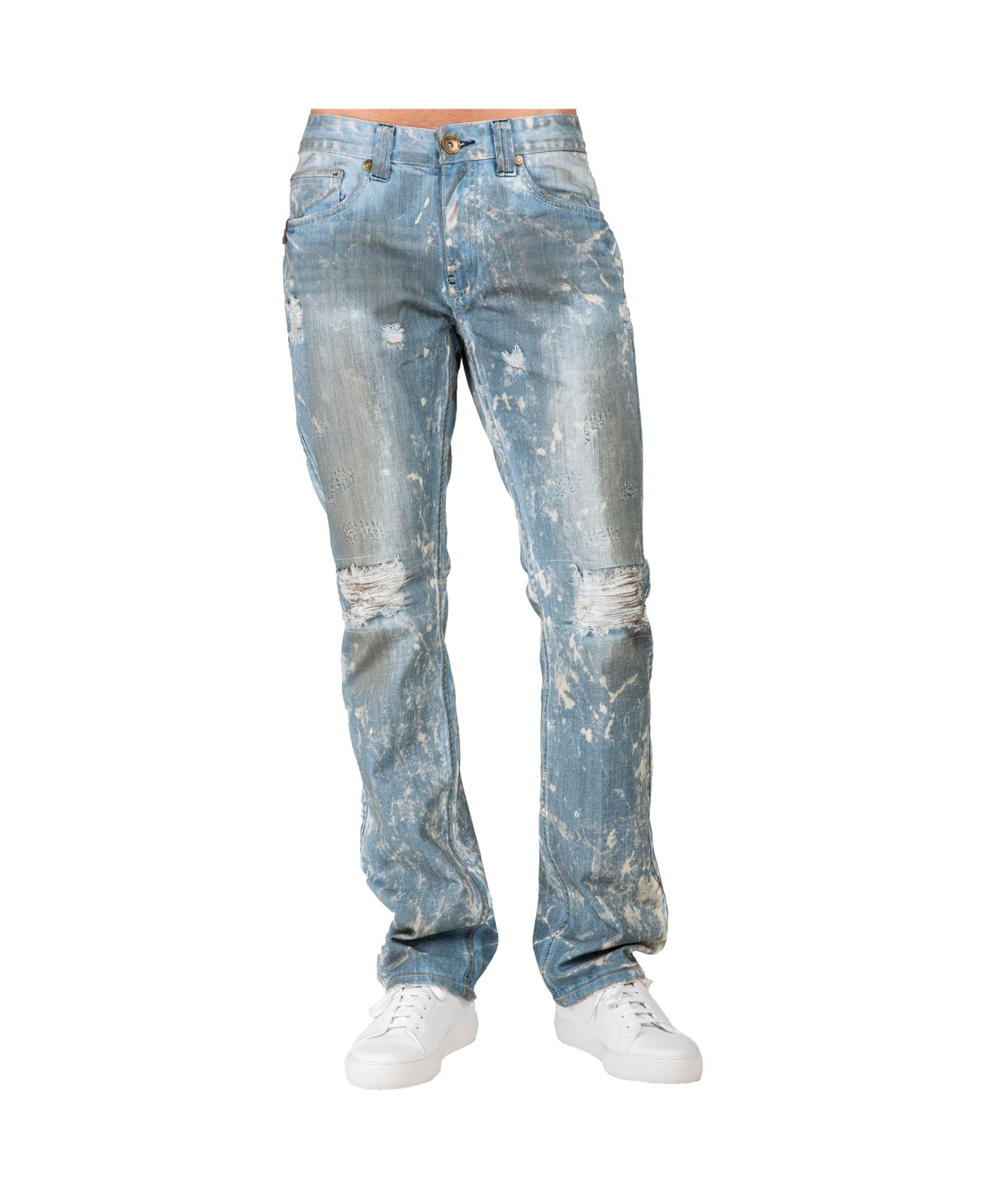 Men's Hand Crafted Wash Slim Straight Premium Denim Jeans - Light blue bleached