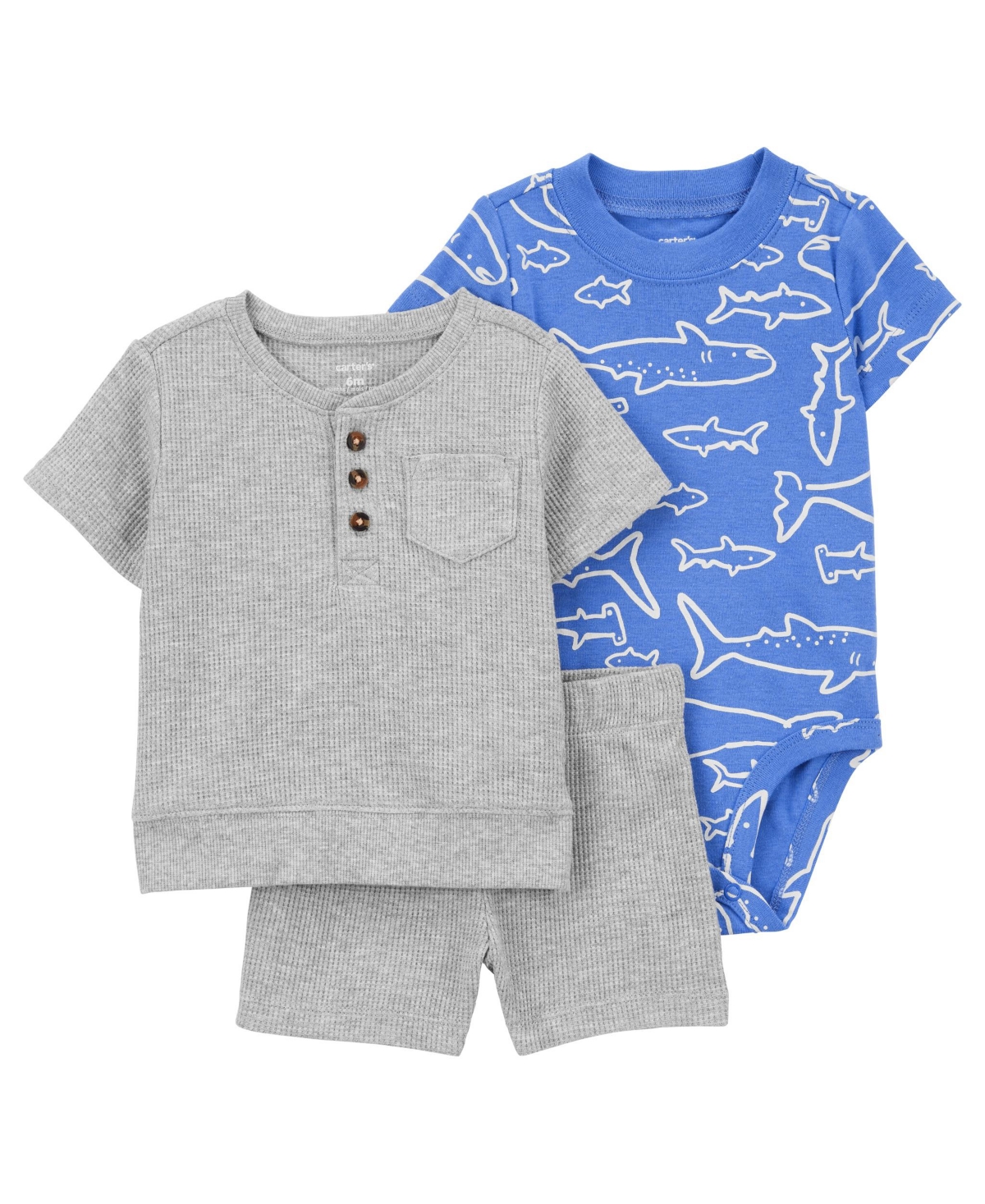 Shop Carter's Baby 3 Piece Shark Little Short Set In Gray