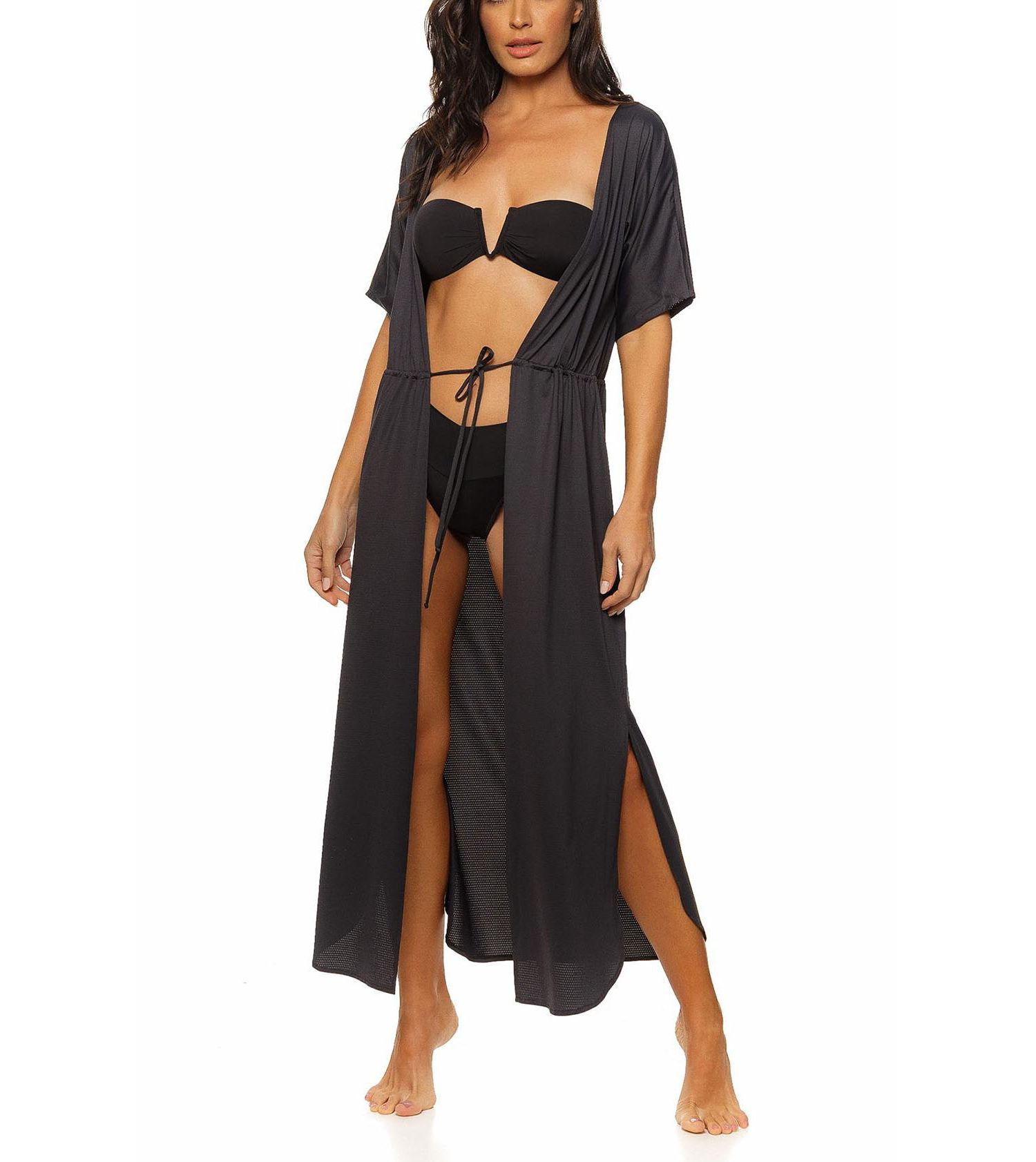 Women's Tie Front Long Kimono Cover-up