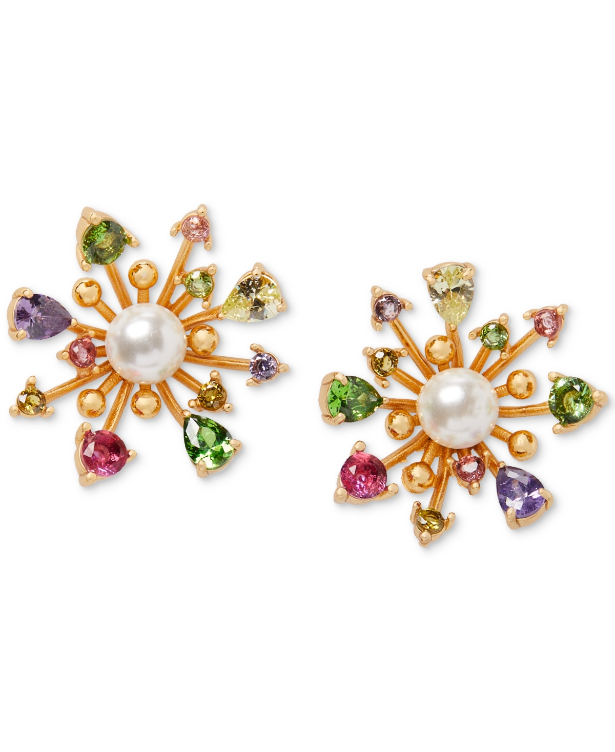Kate Spade Gold-tone Multicolor Cubic Zirconia & Imitation Pearl Flower Stud Earrings