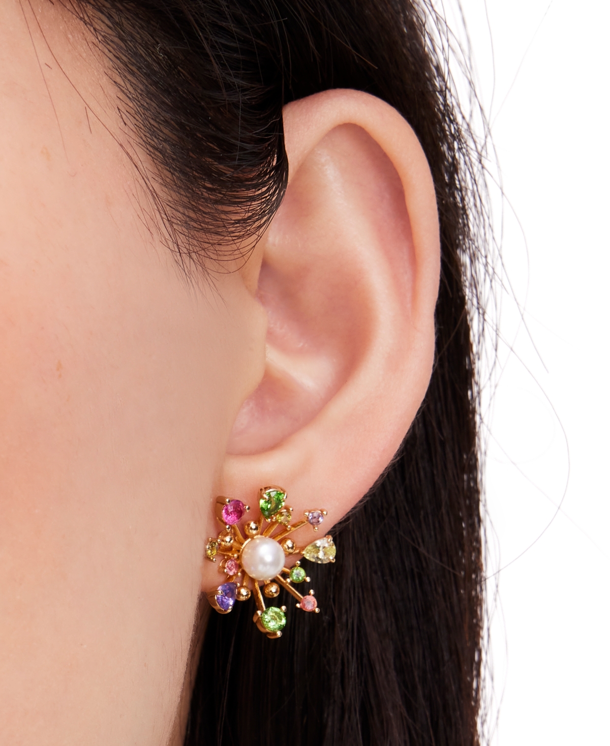 Shop Kate Spade Gold-tone Multicolor Cubic Zirconia & Imitation Pearl Flower Stud Earrings