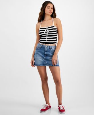Womens Crochet Striped Tank Top Izzie Mini Denim Skirt