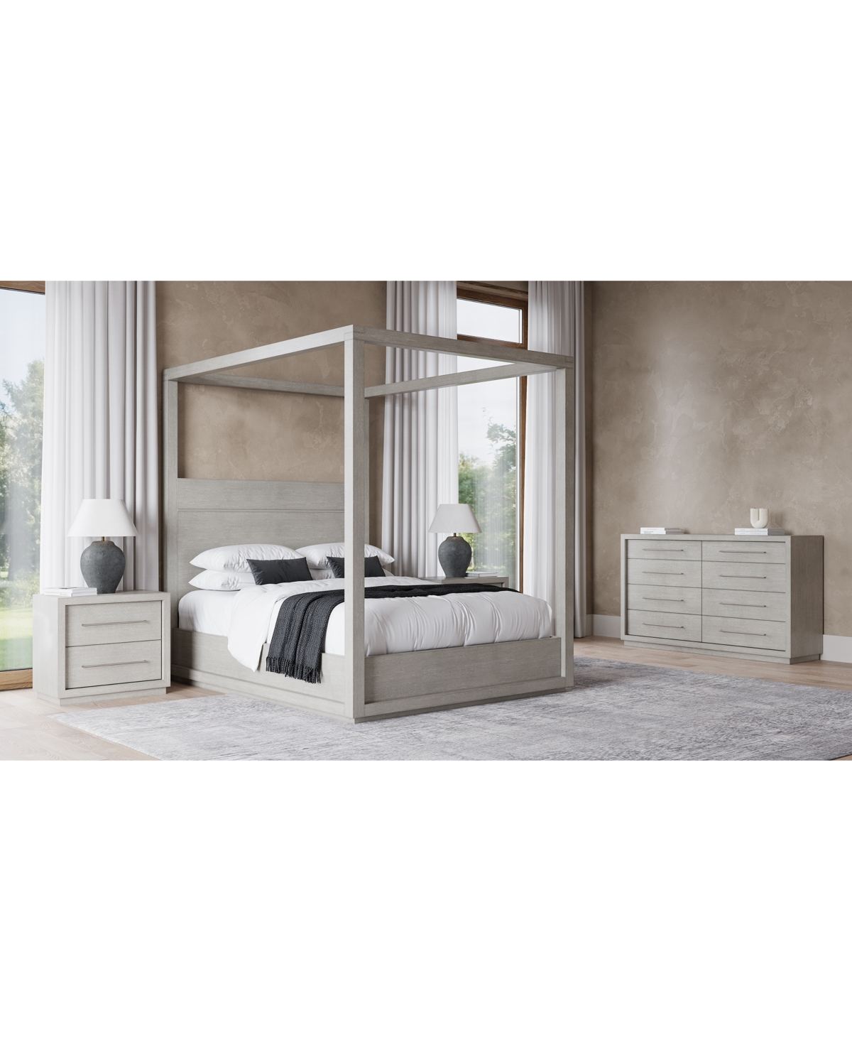 Macy's Tivie 3pc Bedroom Set (full Canopy Bed + Dresser + Nightstand), Created For  In Grey