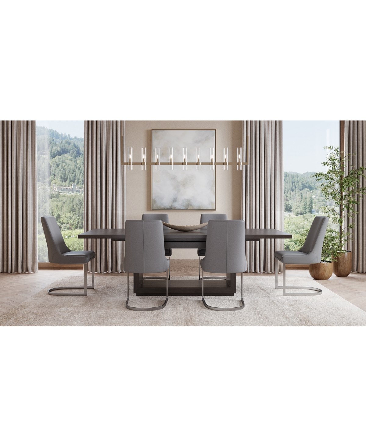 Macy's Tivie 7pc Dining Set (rectangular Table + 6 Dining Chairs) In Brown,charcoal