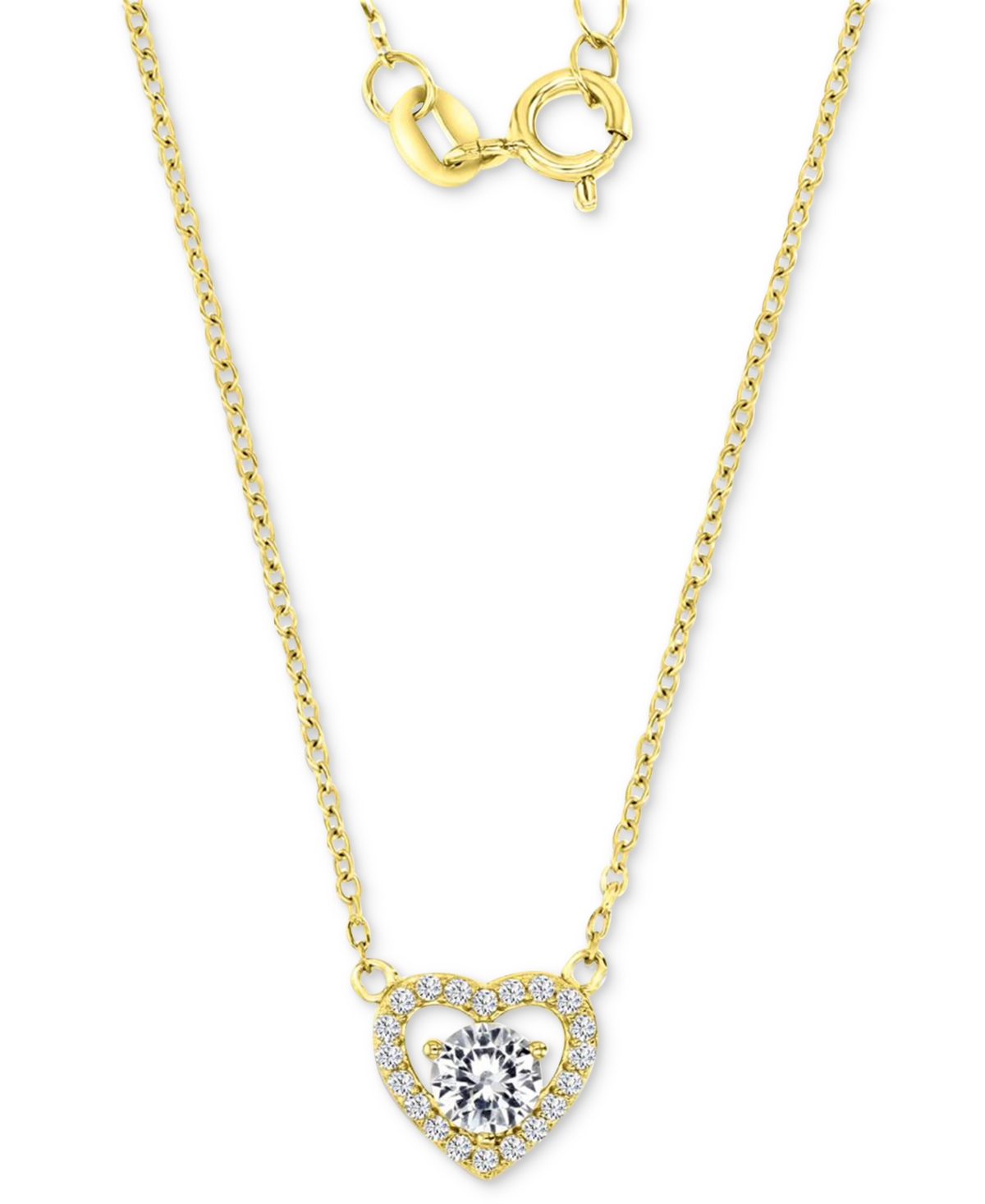 Macy's Cubic Zirconia Heart Halo Pendant Necklace In 14k Gold-plated Sterling Silver, 16" + 2" Extender