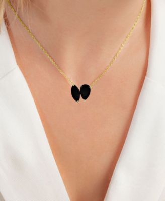 Black Cubic Zirconia Marquise & Pear Double Stone Pendant Necklace in 14k Gold-Plated Sterling Silver, 18" + 2" extender